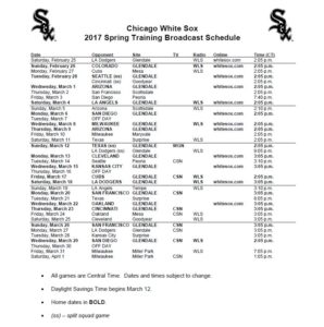 2017 White Sox spting broadcast schedule